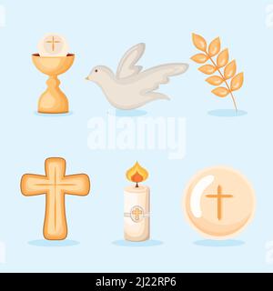 six first communion icons Stock Vector
