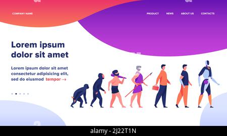 Human evolution. From monkey to businessman and computer user. Cartoon ...
