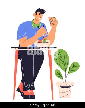 People eating different meals. Flat style vector illustration isolated on white background. Stock Vector