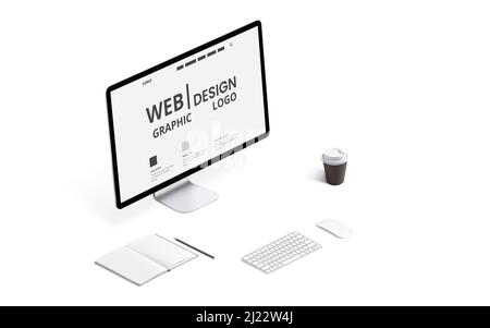 Web design graphic studio desk isometric concept Stock Photo