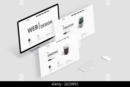Web site flying layouts concept. Web design creative graphic studio desk Stock Photo
