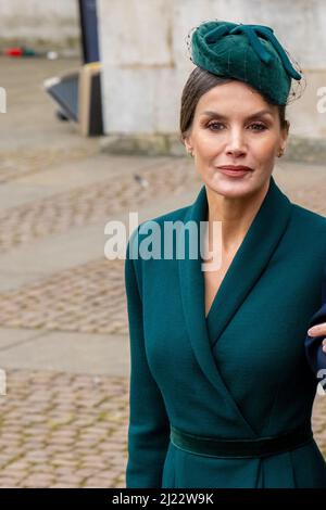 London, UK - 29 Mar 2022, Queen Letizia of Spain at the Memorial Service of Thanksgiving for the life of Prince Philip, Duke of Edinburgh at Westminster Abbey in London, UK. (Photo by DPPA/Sipa USA)