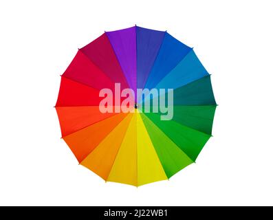 Open colorful umbrella isolated on white with clipping path Stock Photo