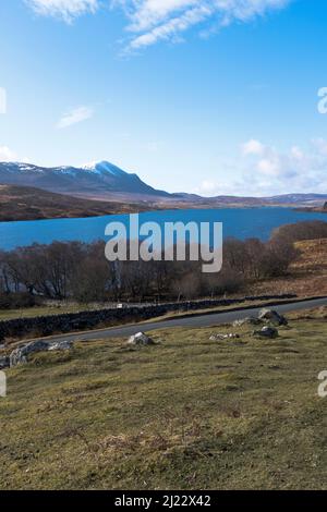 dh Loch Naver STRATHNAVER SUTHERLAND Strath Naver countryside road Ben Klibreck mountain scenic scotland landscape scottish highlands mountains B873