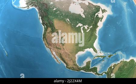 Physical map of North America, USA, Canada and Mexico, with high resolution details. Satellite view of Planet Earth. Elements furnished by NASA Stock Photo