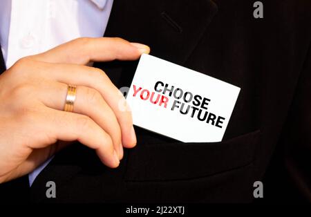 Word writing text Choose Your Future. Business concept for Choices make today will define the outcome of tomorrow Metal vintage alarm clock wakeup bla Stock Photo