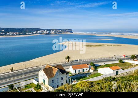 Foz do Arelho beach between the sea and the Obidos Lagoon. Caldas da Rainha, Portugal Stock Photo