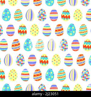 Hand drawn vector illustration of cute easter eggs pattern in handdrawn style. Multicolor eggs. Easter eggs with different texture. Stock Photo