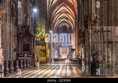 Vienna, Austria - April 26, 2015:  inside St. Stephens cathedral in the evening in Vienna. Stock Photo