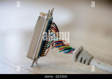 Close-up on a LPT cable, paraller printer port Stock Photo