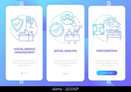 Social planning organizes blue gradient onboarding mobile app screen Stock Vector