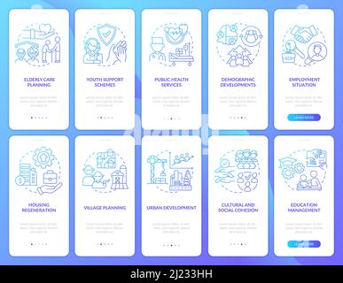 Social planning blue gradient onboarding mobile app screen Stock Vector