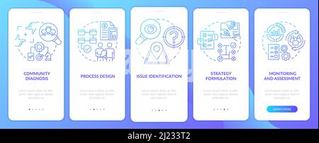 Social planning stages blue gradient onboarding mobile app screen Stock Vector