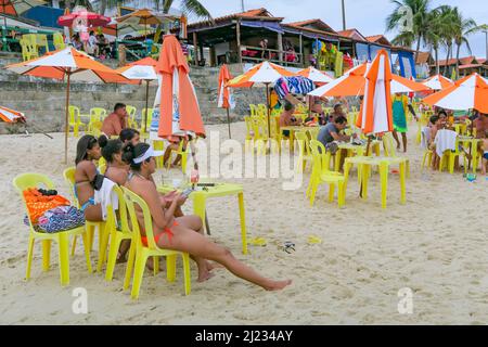 Frances beach, Brazil - December 19, 2016: local people enjoy the vacation at Frances beach, Brazil. Stock Photo