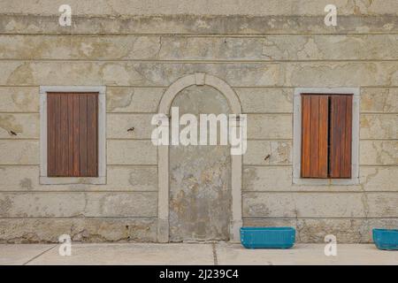 Old stone house detail at port Cres Croatia Stock Photo