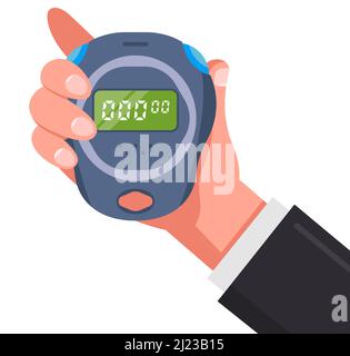 a man holds a modern stopwatch in his hand. keep track of the athlete time. flat vector illustration. Stock Vector