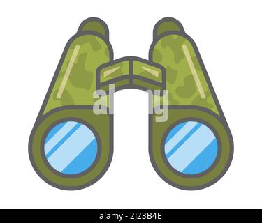green military binoculars in camouflage. flat vector illustration. Stock Vector