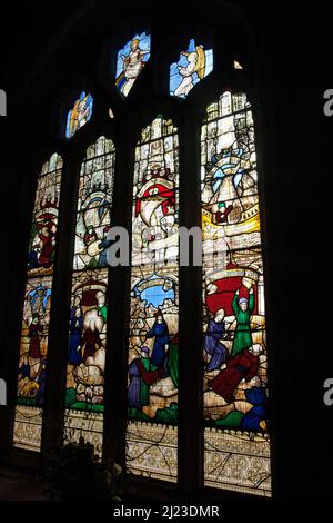 Stained glass window in the Parish Church of St.Neot, Cornwall Stock Photo