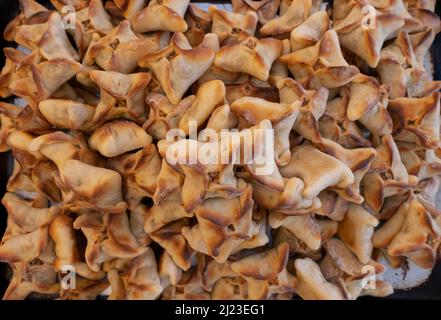 Detail of minced meat stuffed turnovers in a Lebanese restaurant Stock Photo