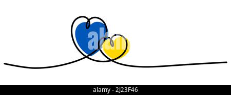 Two heart ribbon for support Ukraine. Vector illustration isolated on white background Stock Vector