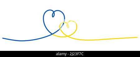 Two heart ribbon with flag of Ukraine. Vector illustration isolated on white background Stock Vector