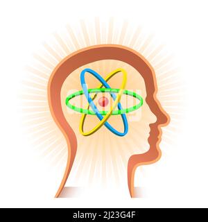 Man head silhouette with atom message vector illustration isolated on white background Stock Vector