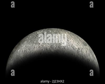 Earth's Full Moon Against a Black Outer Space BackgroundWaxing crescent moon with a night sky stars background. Amazing view of the tiny moon surface Stock Photo