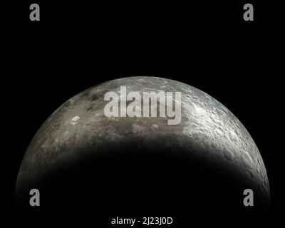 Earth's Full Moon Against a Black Outer Space BackgroundWaxing crescent moon with a night sky stars background. Amazing view of the tiny moon surface Stock Photo