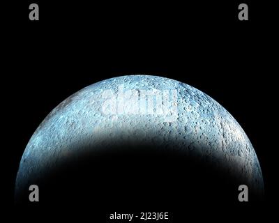 Earth's Full Moon Against a Black Outer Space BackgroundWaxing crescent moon with a night sky stars background. Amazing view of the tiny moon surface Stock Photo