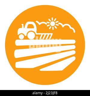 The tractor plows the field before sowing flat glyph icon. Spring or autumn field work. Agriculture sign. Graph symbol for your web site design, logo, Stock Vector