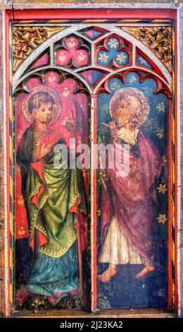 St Matthias and St Jude (L-R) on the rood screen of about 1400 in St James' church at Castle Acre, Norfolk. Stock Photo