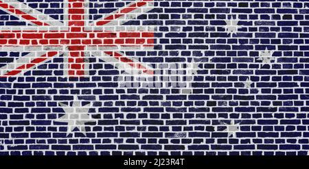 Close-up on a brick wall with the flag of Australia painted on it. Stock Photo