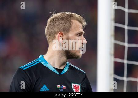 Cardiff, Wales, UK. 29th Mar, 2022. Adam Davies of Wales during the friendly international between Wales and Czech Republic in aid of the Ukraine humanitarian appeal at the Cardiff City Stadium. Credit: Mark Hawkins/Alamy Live News Stock Photo