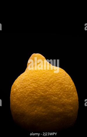 Macro photography of a yellow lemon on a black background Stock Photo