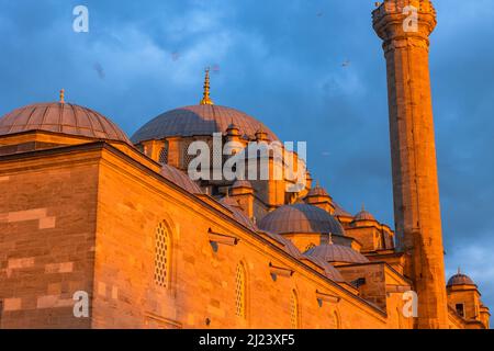 Fatih Mosque at sunset. Mosques of Istanbul background photo. Ramadan or kandil or laylat al-qadr or kadir gecesi or islamic background photo. Stock Photo