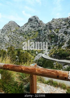 Siral serpentine road to Sa Calobra, Mallorca. Magnificent weather conditions. Vertical Shot. High quality photo Stock Photo