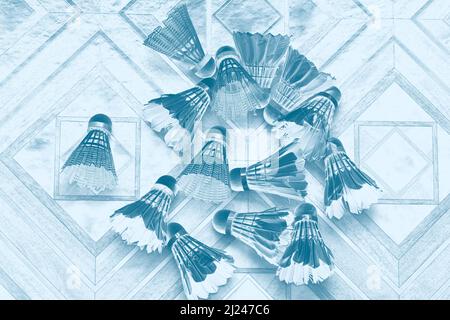 Shuttlecocks for badminton . Sports Equipment for badminton Stock Photo