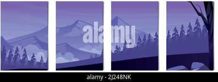 Set of 4 pcs landscapes of mountains and forests - Vector illustration Stock Vector