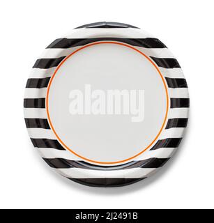 Black and White Striped Paper Plate Cut Out. Stock Photo