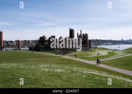 Seattle, USA. 27th Mar, 2022. Gas Works park on Lake Union. Stock Photo