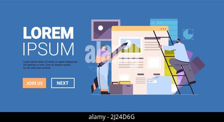 developers couple creating website ui interface web application development program software optimization Stock Vector