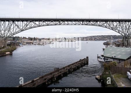 Seattle, USA. 27th Mar, 2022. The Aurora Bridge in Fremont. Stock Photo