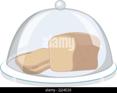 Bread on round plate with glass cover on white background illustration Stock Vector