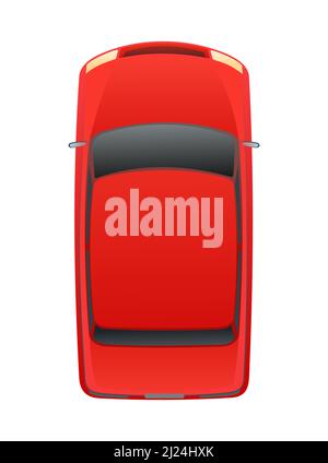 Red automobile. View from above. Modern car. Cartoon cute style illustration. Object isolated on white background. Vector. Stock Vector