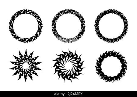 Round element silhouette. Abstract thai art line graphic vector illustration for decoration, tattoo, symbol. Stock Vector