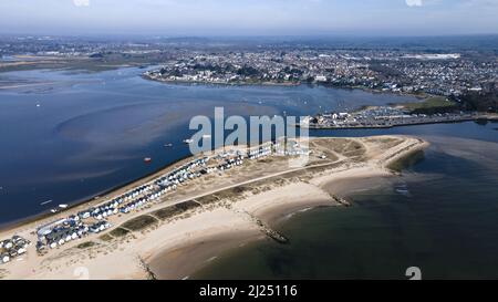 An aerial view of Mudeford Quay, Bournemouth in Christchurch, UK Stock Photo