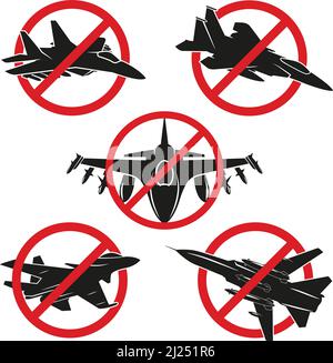 No-fly zone, vector set of five icons. Stock Vector