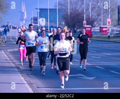People running Zagreb spring half marathon Stock Photo