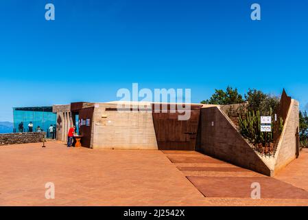 Agulo, Spain - August 9, 2021: Abrante Viewpoint. It has a famous walkway with a glass floor facing Teide Volcano Stock Photo