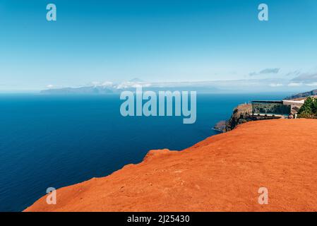 Agulo, Spain - August 9, 2021: Abrante Viewpoint. It has a famous walkway with a glass floor facing Teide Volcano Stock Photo